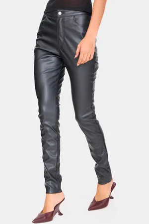 PRETTYLITTLETHING Button Up Faux Leather Skinny Trousers