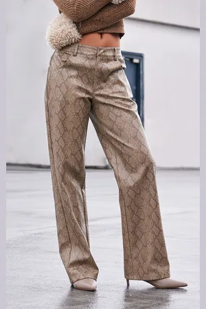 PRETTYLITTLETHING Beige Snake Skin Faux Leather Straight Leg Trousers