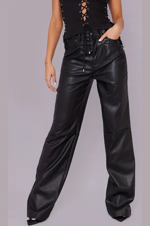 PRETTYLITTLETHING Faux Leather Pleat Detail Wide Leg Trousers