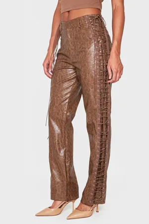 PRETTYLITTLETHING Faux Leather Lace Up Straight Leg Trousers