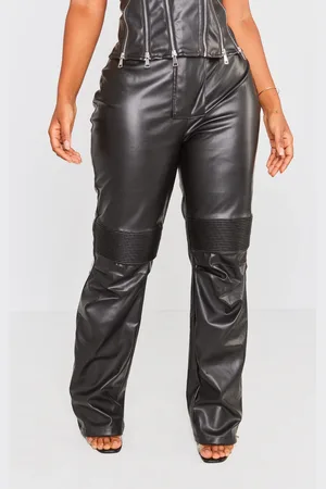 PRETTYLITTLETHING Shape Faux Leather Panel Detail Wide Leg Trousers