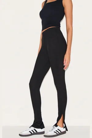 PRETTYLITTLETHING Textured Ribbed Split Hem Leggings