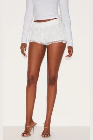 PRETTYLITTLETHING Cream Lace Frilly Bloomer Shorts