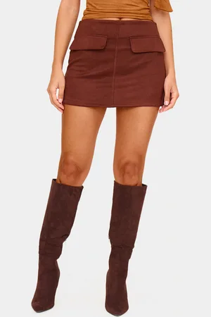 PRETTYLITTLETHING Faux Suede Pocket Front Mini Skirt