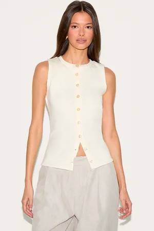 PRETTYLITTLETHING Cream Button Through Sleeveless Top