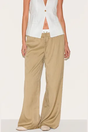 PRETTYLITTLETHING Olive Pinstripe Print Button Front Straight Leg Trousers