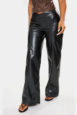 PRETTYLITTLETHING Petite Dipped Front Waist Faux Leather Trousers