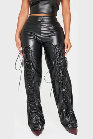 PRETTYLITTLETHING Shape Lace Up Faux Leather Trousers