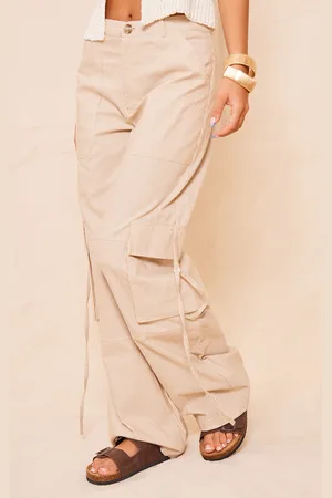PRETTYLITTLETHING Nude Pinstripe Linen Cargo Trousers