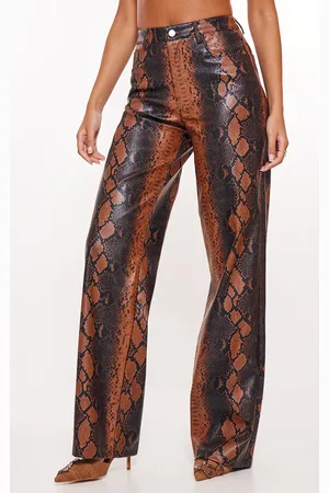 PRETTYLITTLETHING Tall Faux Leather Snake Print Wide Leg Trousers