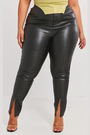 PRETTYLITTLETHING Plus Split Hem Faux Leather Skinny Trousers