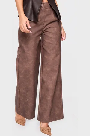 PRETTYLITTLETHING Petite Faux Leather Wide Leg Trousers