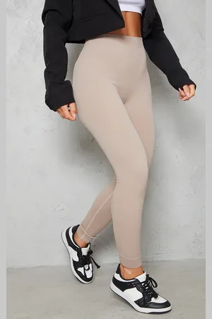 PRETTYLITTLETHING Stone Structured Contour Rib Cuffed Detail Leggings