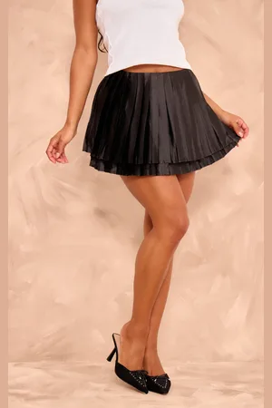 PRETTYLITTLETHING Premium Satin Pleated Micro Mini Skirt