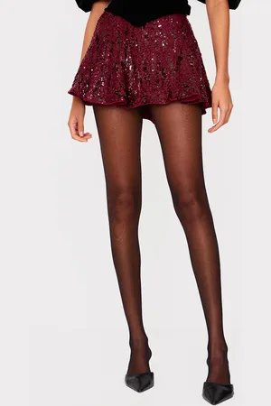 PRETTYLITTLETHING Burgundy Premium Extreme Sequin Pleated Skater Skirt