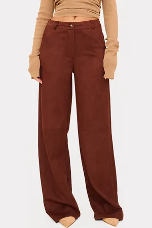 PRETTYLITTLETHING Faux Suede Tailored Straight Leg Trousers
