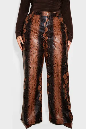 PRETTYLITTLETHING Plus Faux Leather Snake Print Wide Leg Trousers