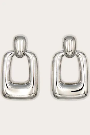 PRETTYLITTLETHING Silver Chunky Rectangle Cut Out Statement Earrings