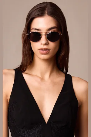 PRETTYLITTLETHING Silver Oval Slim Aviator Sunglasses