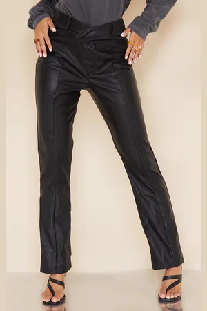 PRETTYLITTLETHING Faux Leather V Front Straight Leg Trousers