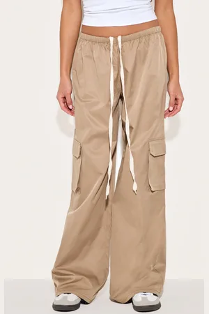 PRETTYLITTLETHING Stone Drawstring Cargo Pocket Detail Straight Leg Trousers