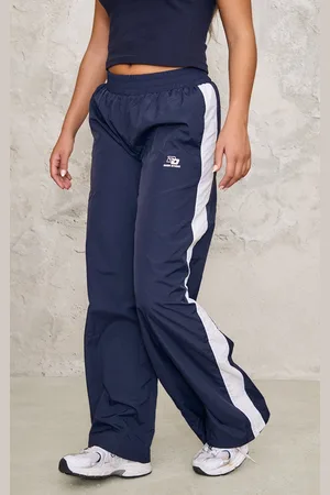 PRETTYLITTLETHING Navy Printed Elasticated Waist Stripe Track Pants