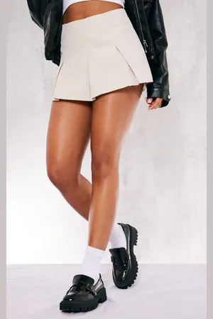 PRETTYLITTLETHING Stone Tailored Woven Box Pleat Skater Skort