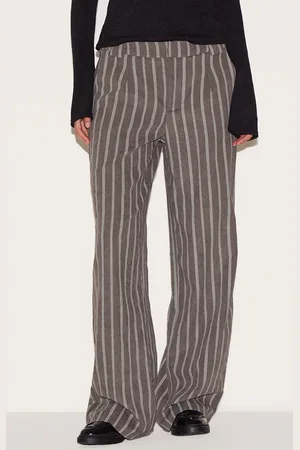 PRETTYLITTLETHING Charcoal Pinstripe Peach Skin Tailored Trousers