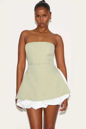 PRETTYLITTLETHING Tailored Bandeau Puffball Hem Shift Dress