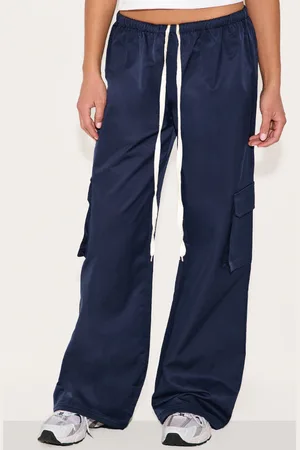 PRETTYLITTLETHING Navy Drawstring Cargo Pocket Detail Straight Leg Trousers