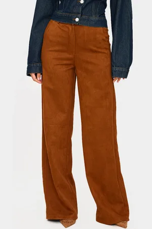 PRETTYLITTLETHING Faux Suede Tailored Straight Leg Trousers
