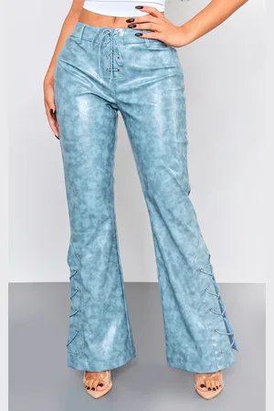 PRETTYLITTLETHING Petite Faux Leather Lace Up Straight Leg Trousers