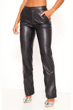 PRETTYLITTLETHING Faux Leather Pintuck Detail Straight Leg Trousers