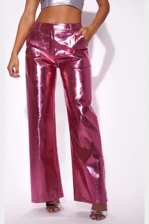 PRETTYLITTLETHING Metallic Faux Leather Straight Leg Tailored Trousers