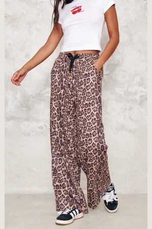 PRETTYLITTLETHING Leopard Premium Printed Faux Suede Wide Leg Trousers