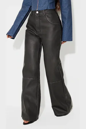 PRETTYLITTLETHING Petite Faux Leather Wide Leg Trousers