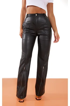 PRETTYLITTLETHING Faux Leather Zip Seam Detail Straight Leg Trousers