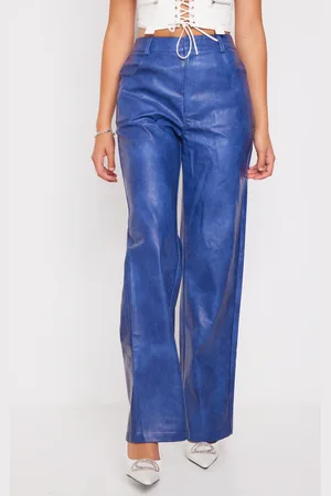 PRETTYLITTLETHING Premium Washed Faux Leather Straight Leg Trousers