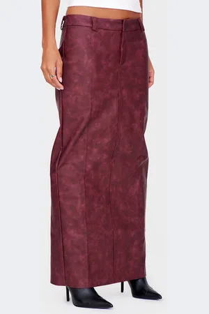 PRETTYLITTLETHING Burgundy Washed Faux Leather Maxi Skirt
