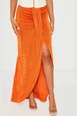 PRETTYLITTLETHING Acetate Slinky Drape Front Maxi Skirt