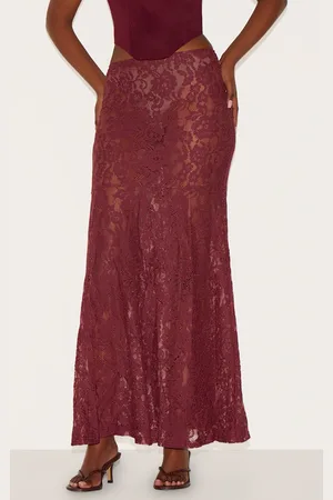 PRETTYLITTLETHING Plum Floral Lace Sheer Maxi Skirt