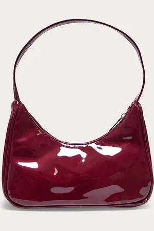 PRETTYLITTLETHING Burgundy Patent PU Basic Shoulder Bag