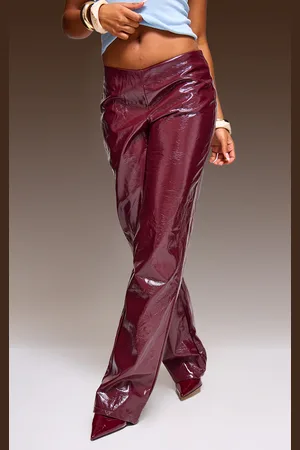 PRETTYLITTLETHING Burgundy Faux Leather Trousers