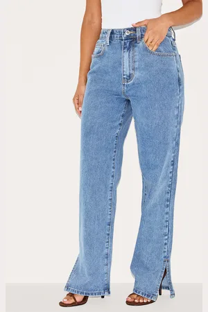 PRETTYLITTLETHING Petite Vintage Wash Split Hem Jeans