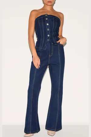 PRETTYLITTLETHING Petite Contrast Seam Straight Leg Jeans