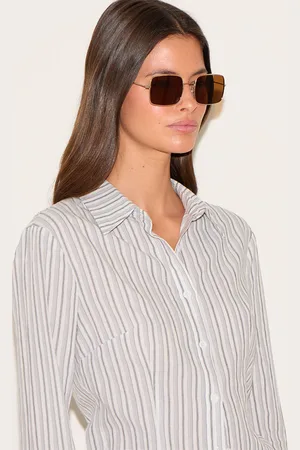 PRETTYLITTLETHING Gold Metal Frame Square Brown Lens Sunglasses