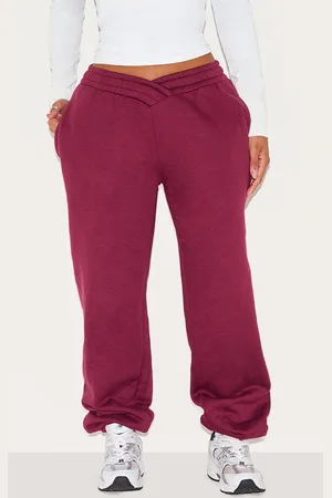PRETTYLITTLETHING Shape Burgundy V Waist Pin Tuck Cuffed Joggers