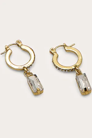 PRETTYLITTLETHING Real Gold Plated Paved Baguette Drop Hoop Earrings