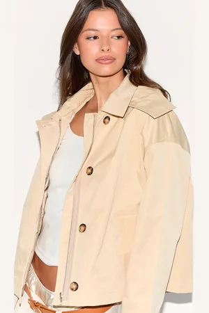 PRETTYLITTLETHING Beige Hooded Zip Up Trench