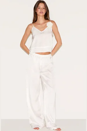 PRETTYLITTLETHING Satin Flower Trim Cami Long Pj Set